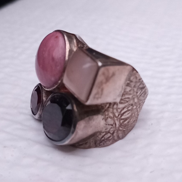 RARE JAY KING DTR Sterl.Silver GemStone Ring Rose Quartz Rhodochrosite Tourmalin - Picture 12 of 16